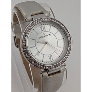 Boussivie Watch Women 33mm Case Crystal Bezel Silver Band- New Battery